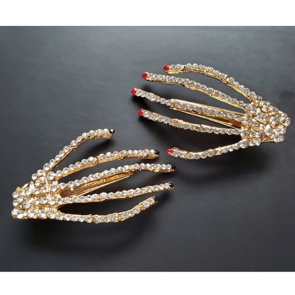 Accessories - Gothic Rhinestone skeleton hair clips